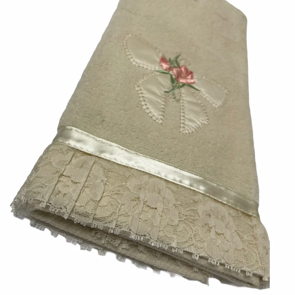 Romantic Lace Hand Towel Set Satin Silk Hanger Cottagecore Bath French Cottage